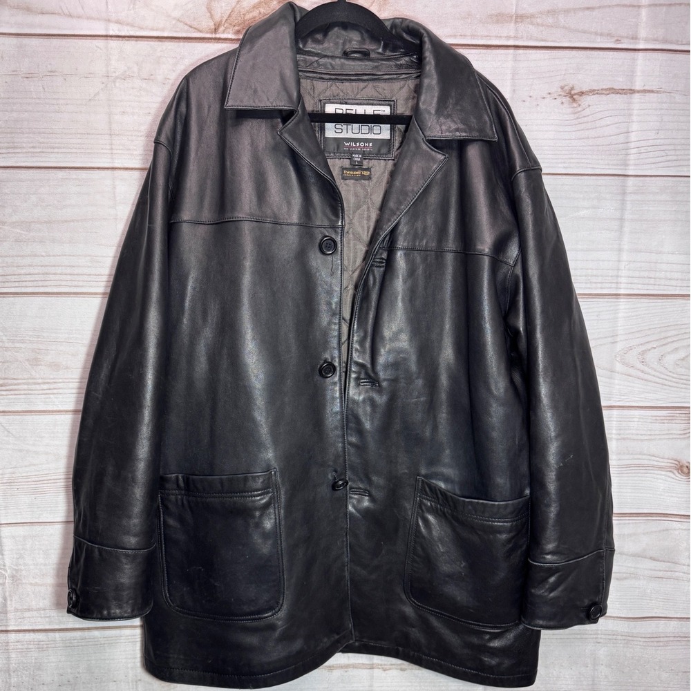 Pelle Studio Wilsons Leather Jacket Mens Large Black Thinsulate Insulated Coat